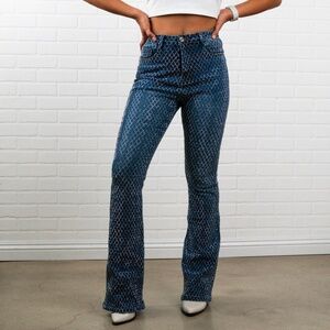 Bella Rhinestone Flair Bottom Jeans | Blue